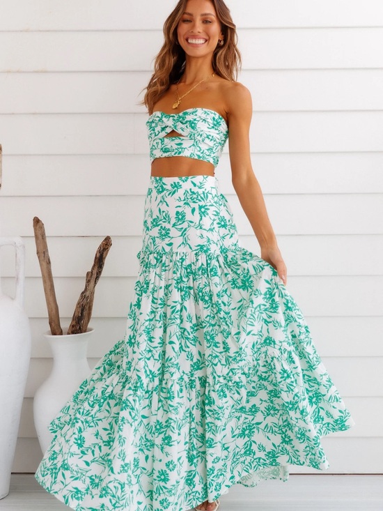 Runaway Dresses & Skirts - Runaway Green and White Floral Maxi Skirt